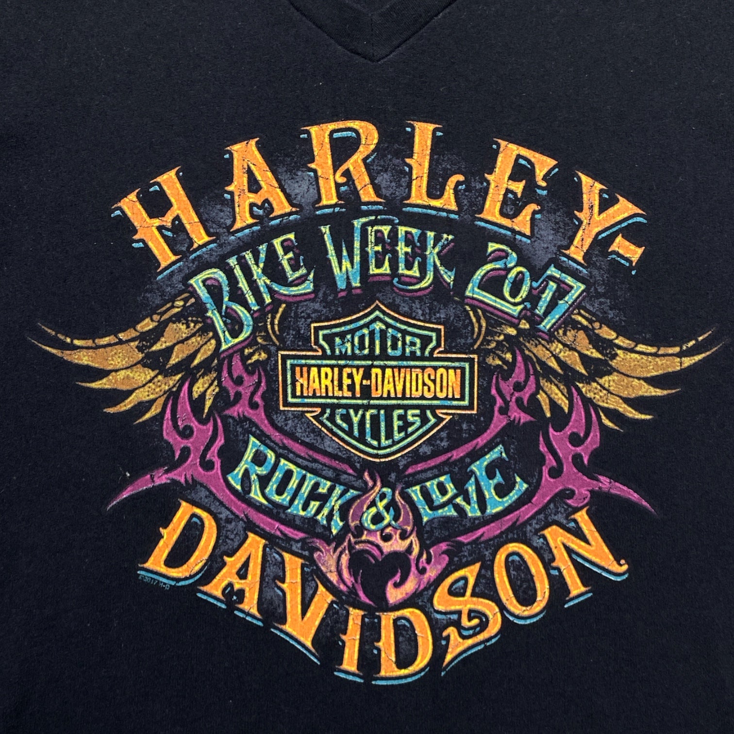 HARLEY-DAVIDSON MOTOR CYCLES bike week 2017 Tee wings ROCK＆RIDE Made in USA