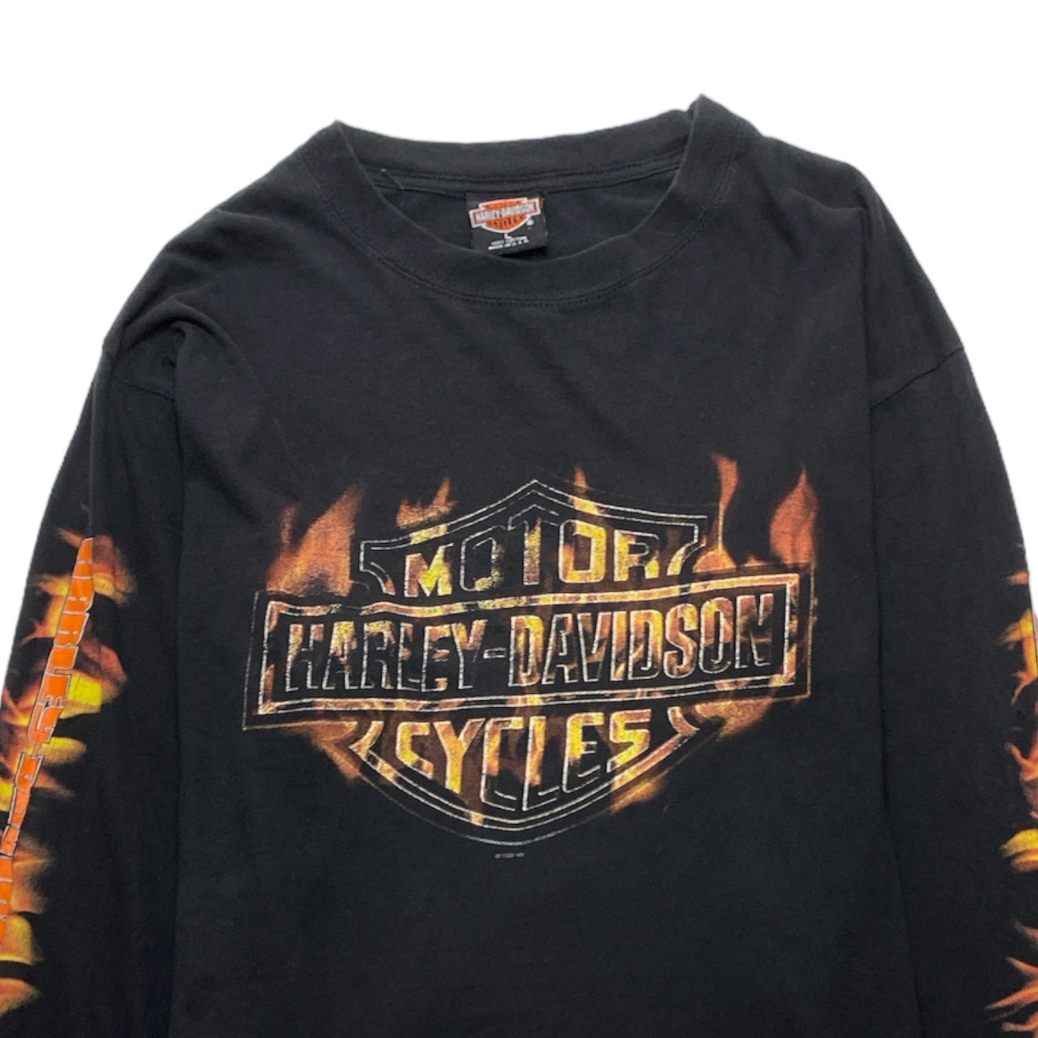 MOTOR HARLEY-DAVIDSON CYCLES FLAME FIRE LOGO L/S Tee Made in USA