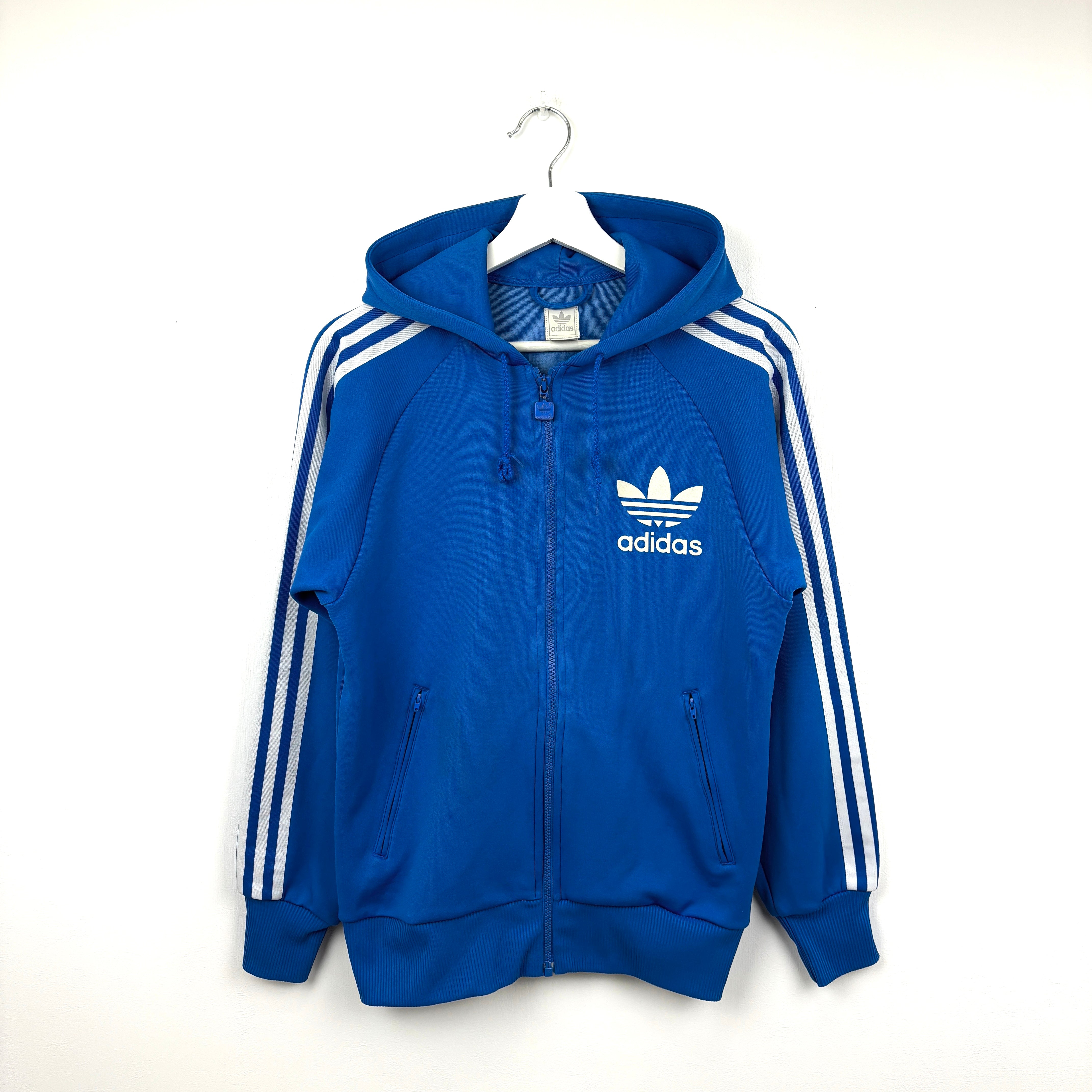 90s adidas Originals Trefoil Hoodie Jacket Blue Offset Logo