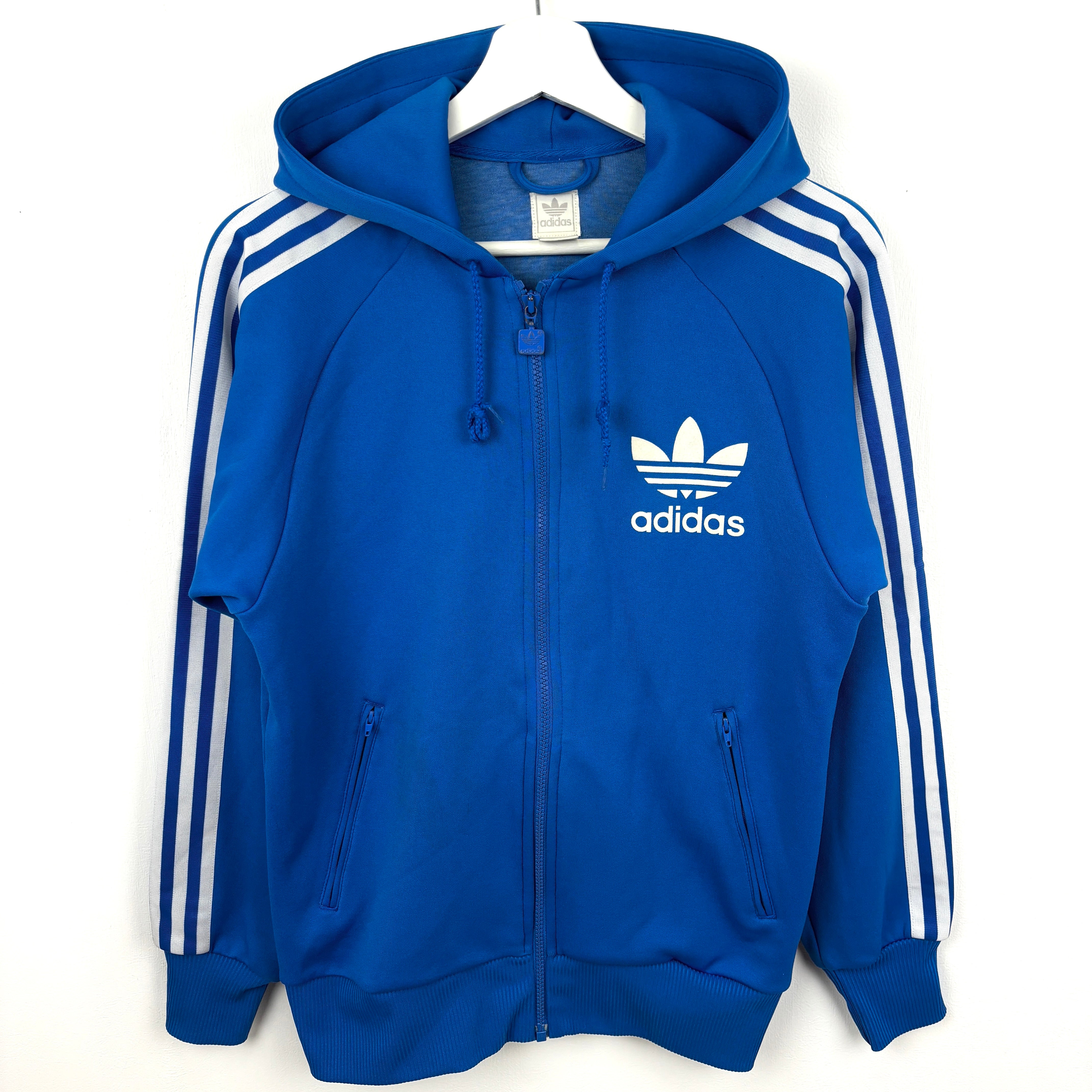 90s adidas Originals Trefoil Hoodie Jacket Blue Offset Logo