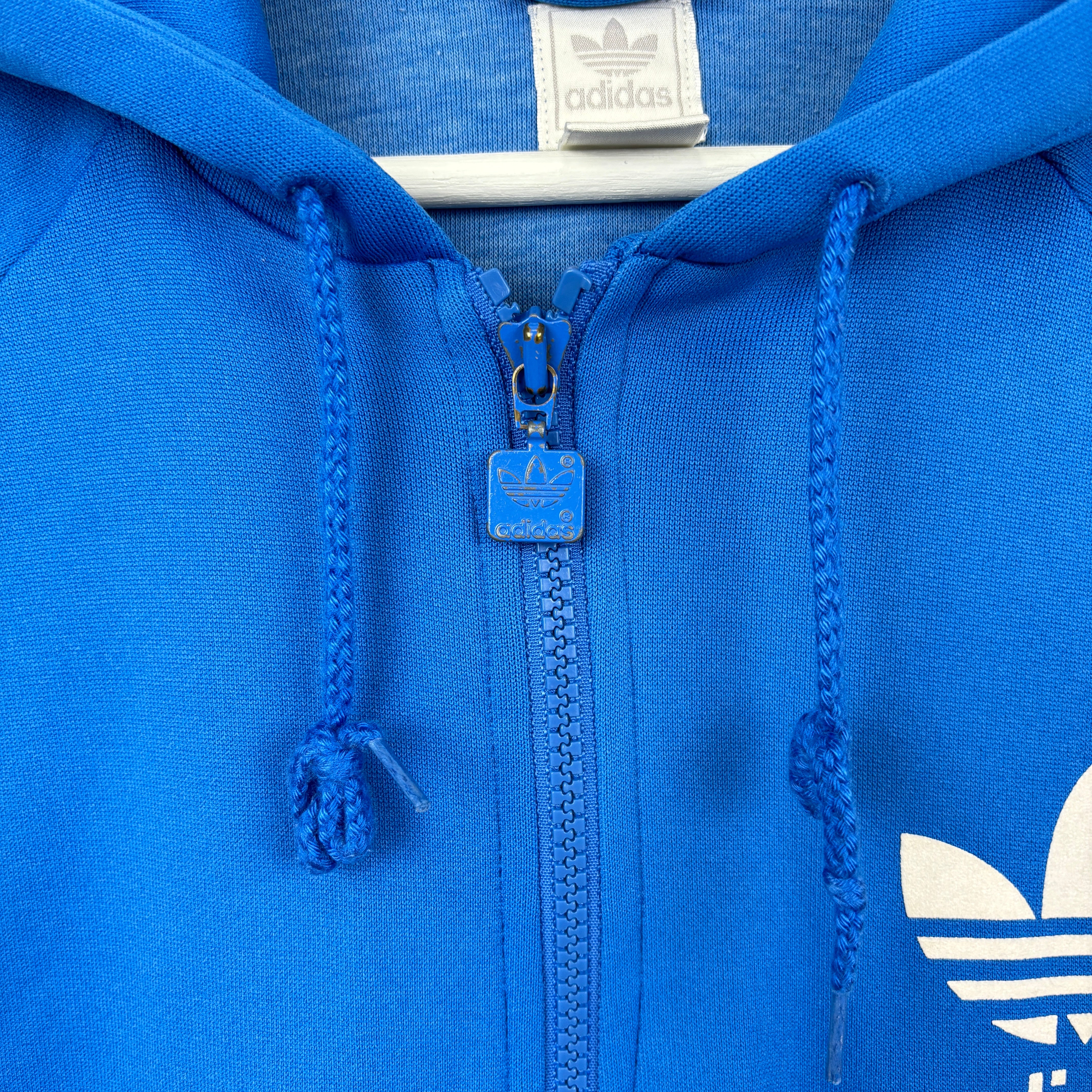 90s adidas Originals Trefoil Hoodie Jacket Blue Offset Logo