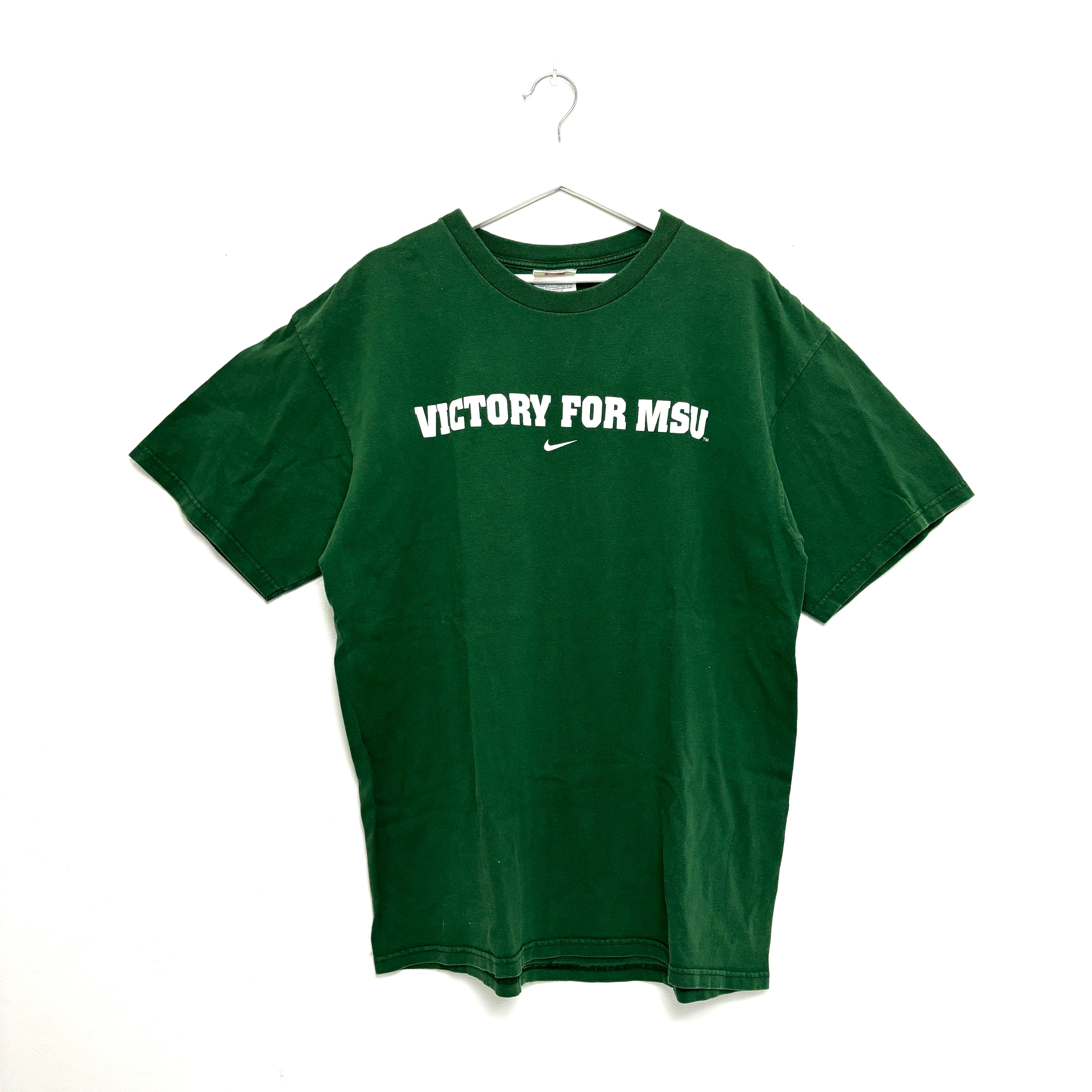 90s NIKE Green T-Shirt with MSU Victory Logo Tee