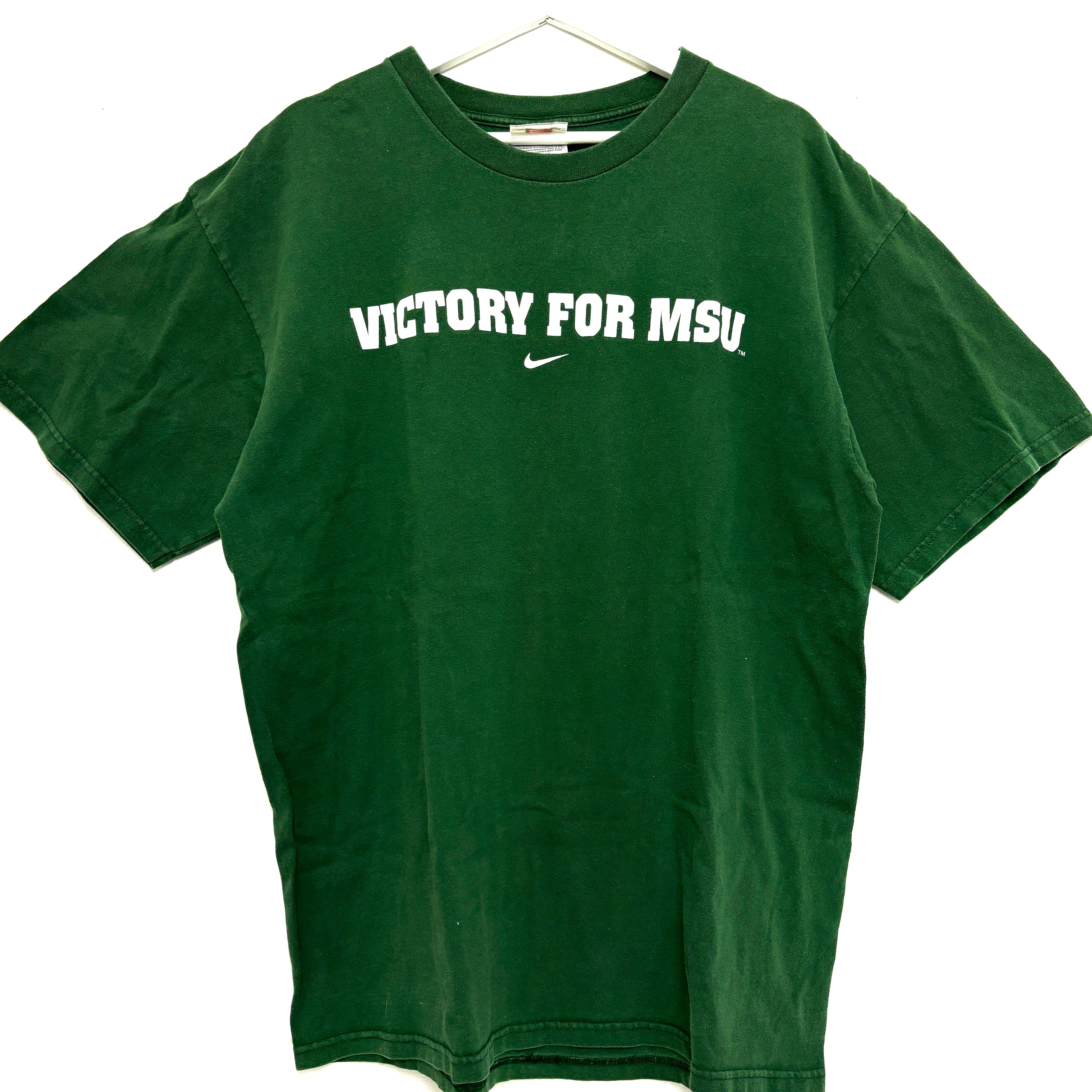 90s NIKE Green T-Shirt with MSU Victory Logo Tee