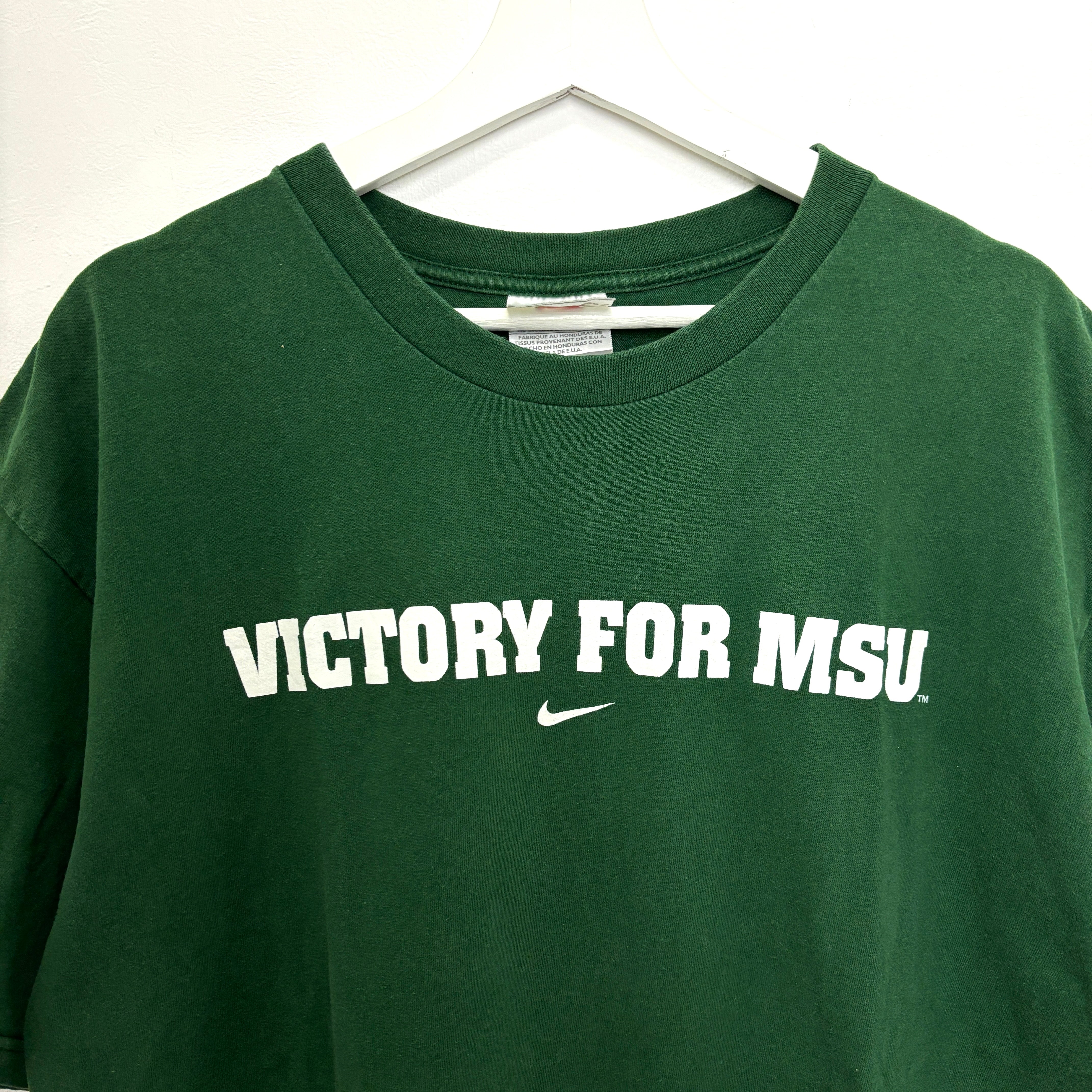 90s NIKE Green T-Shirt with MSU Victory Logo Tee