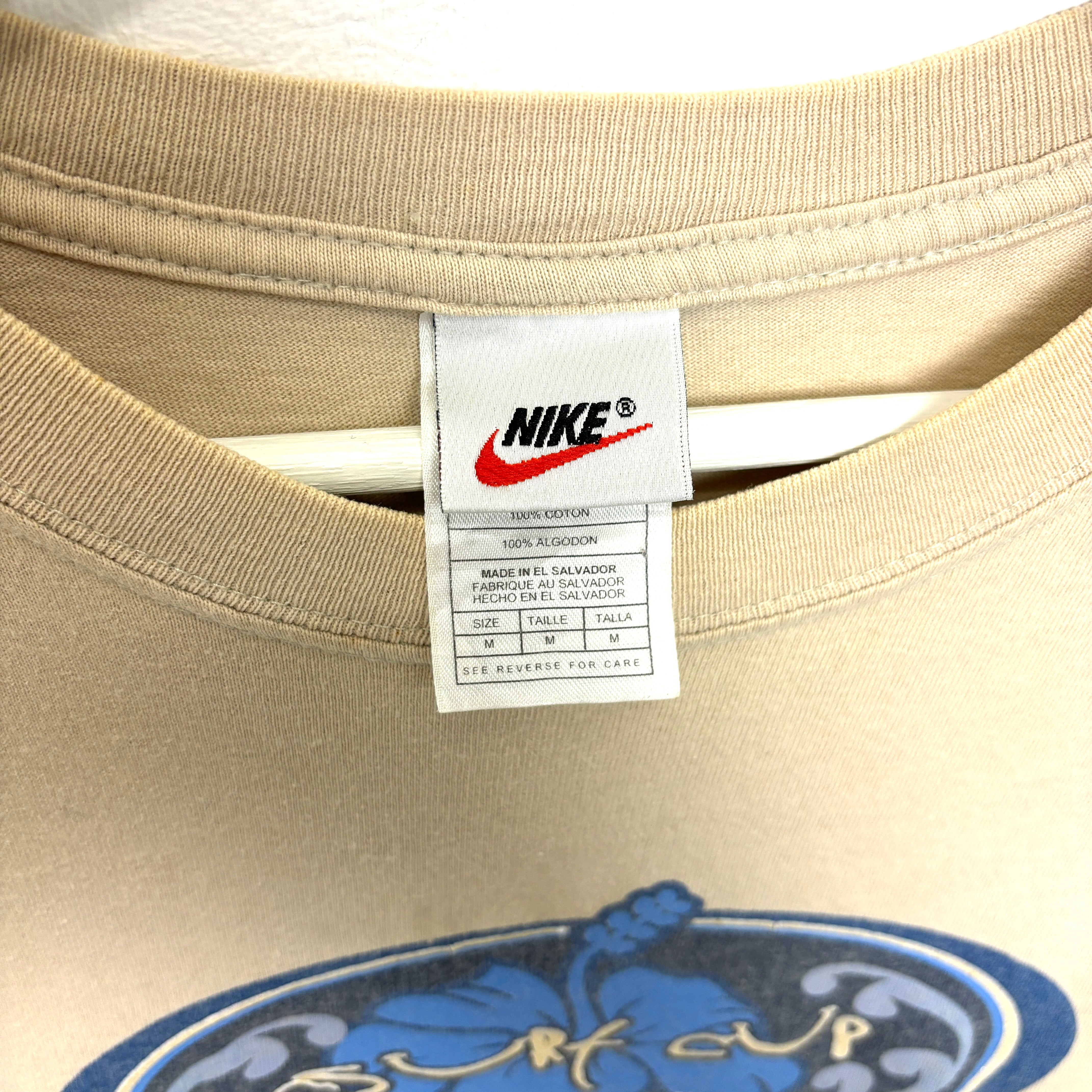 90s NIKE SAN DIEGO Surf Cup Graphic logo T-Shirt Beige Tee