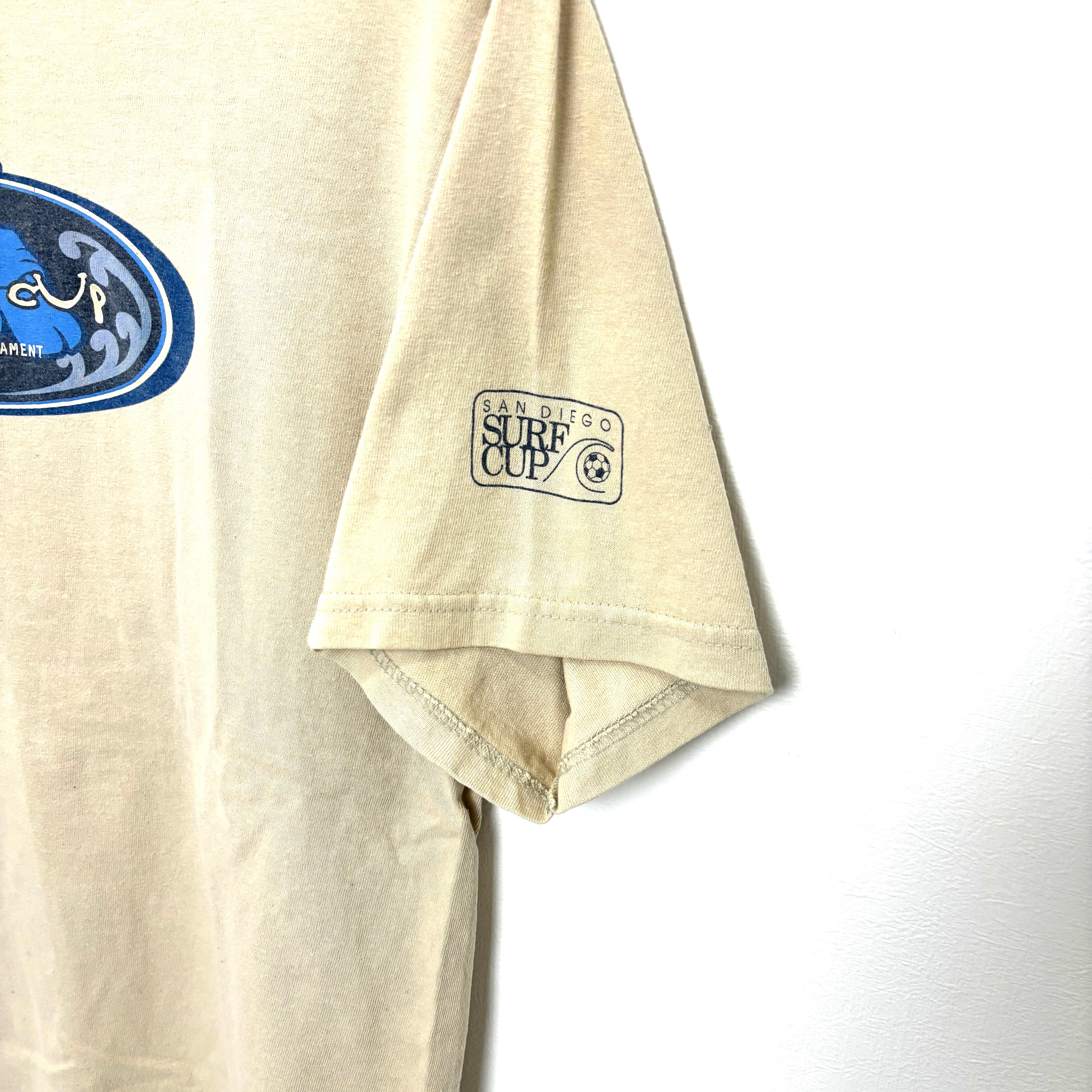 90s NIKE SAN DIEGO Surf Cup Graphic logo T-Shirt Beige Tee