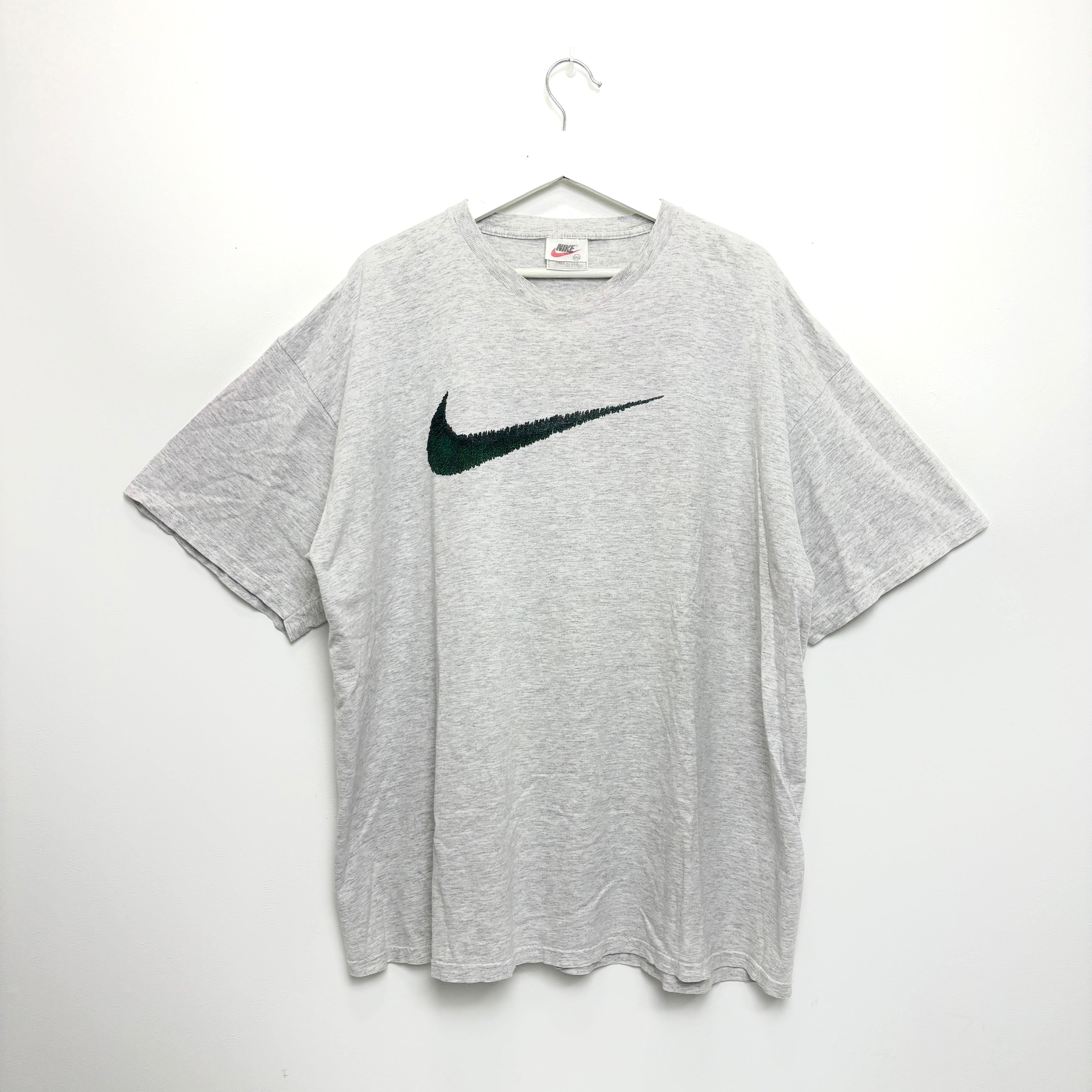 90s NIKE Embroidery Swoosh Logo T-Shirt Gray Tee Made in USA