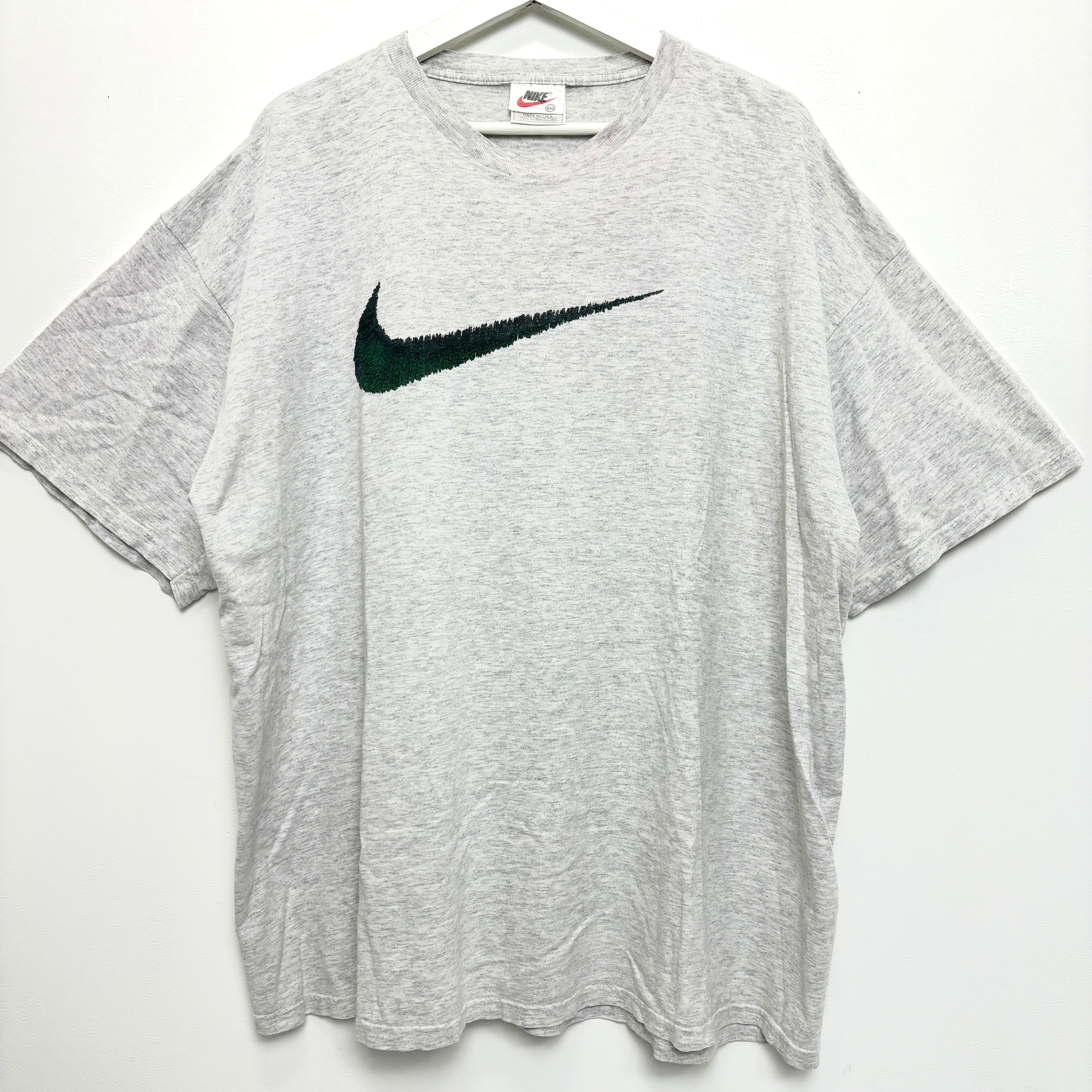 90s NIKE Embroidery Swoosh Logo T-Shirt Gray Tee Made in USA