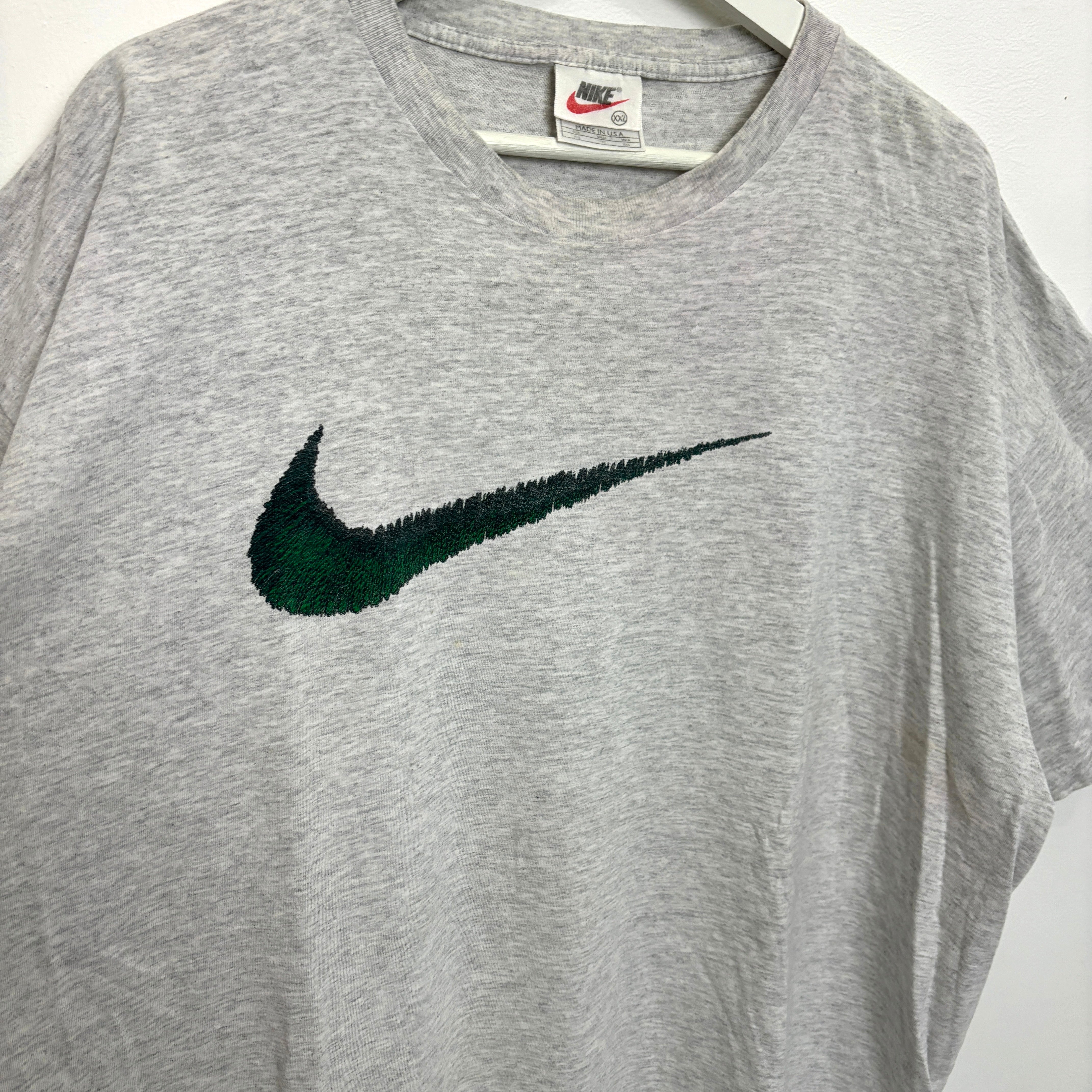 90s NIKE Embroidery Swoosh Logo T-Shirt Gray Tee Made in USA