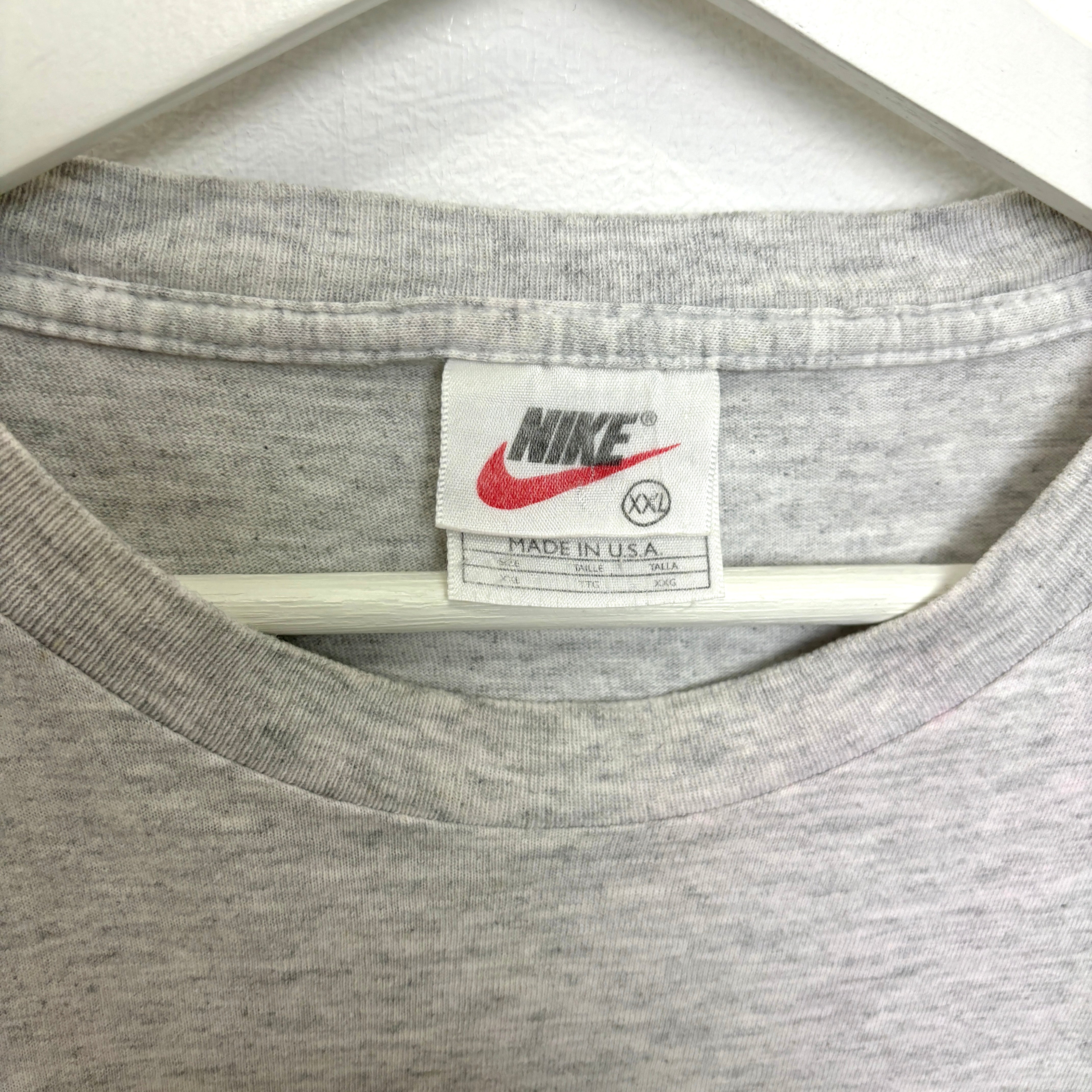 90s NIKE Embroidery Swoosh Logo T-Shirt Gray Tee Made in USA