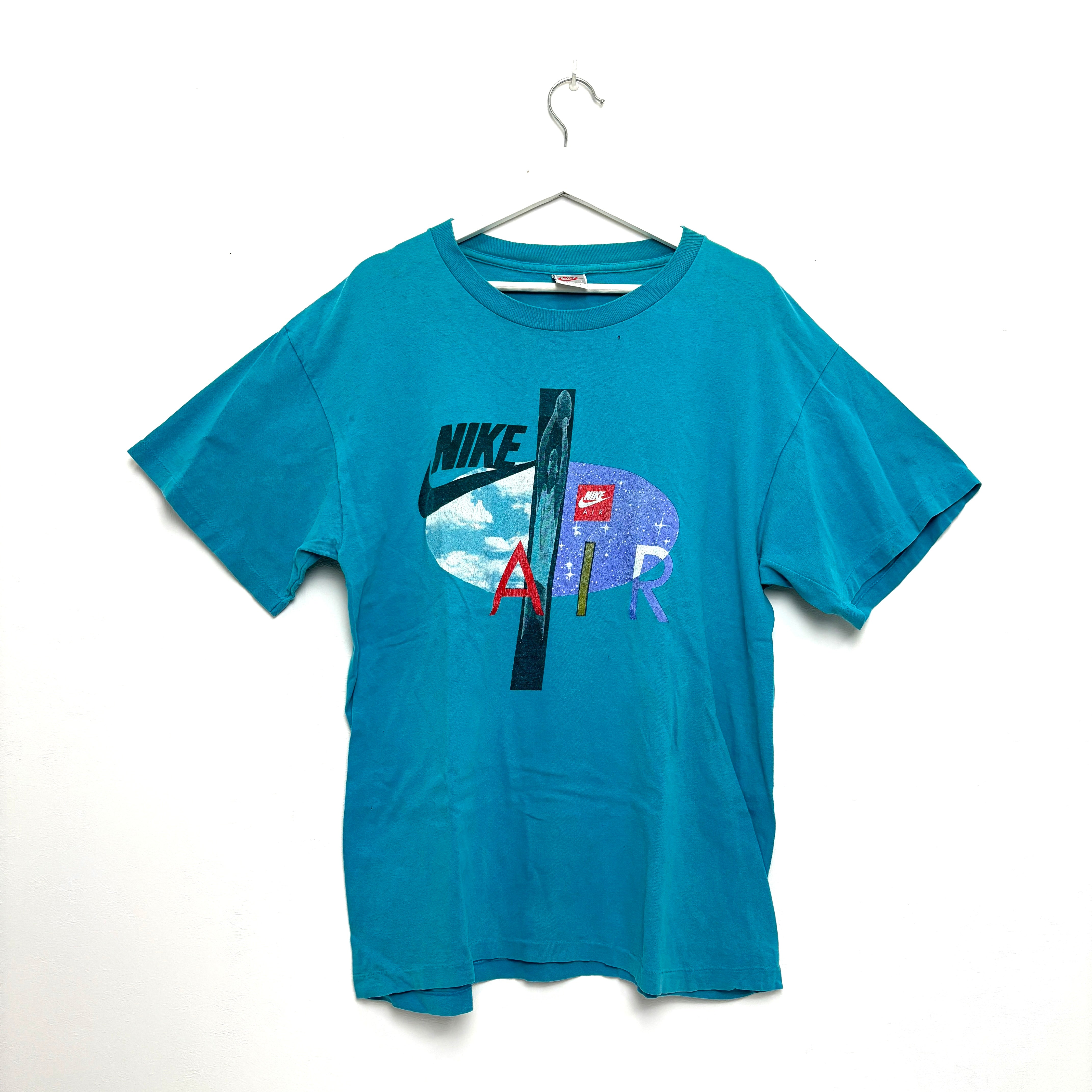 90s NIKE Blue Air Logo T-Shirt Tee Made in USA