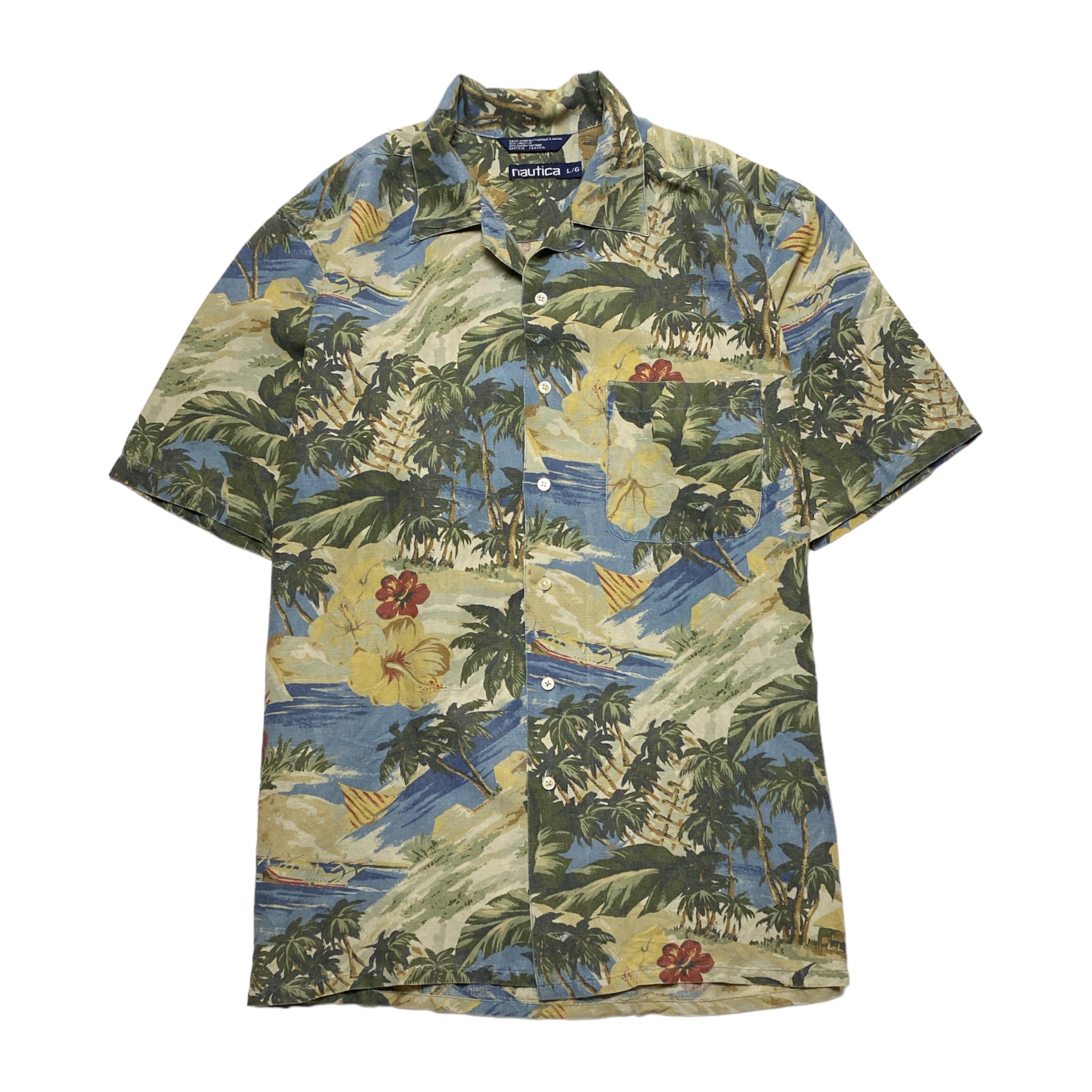 nautica Hawaiian Aloha Shirt LINE RAYON