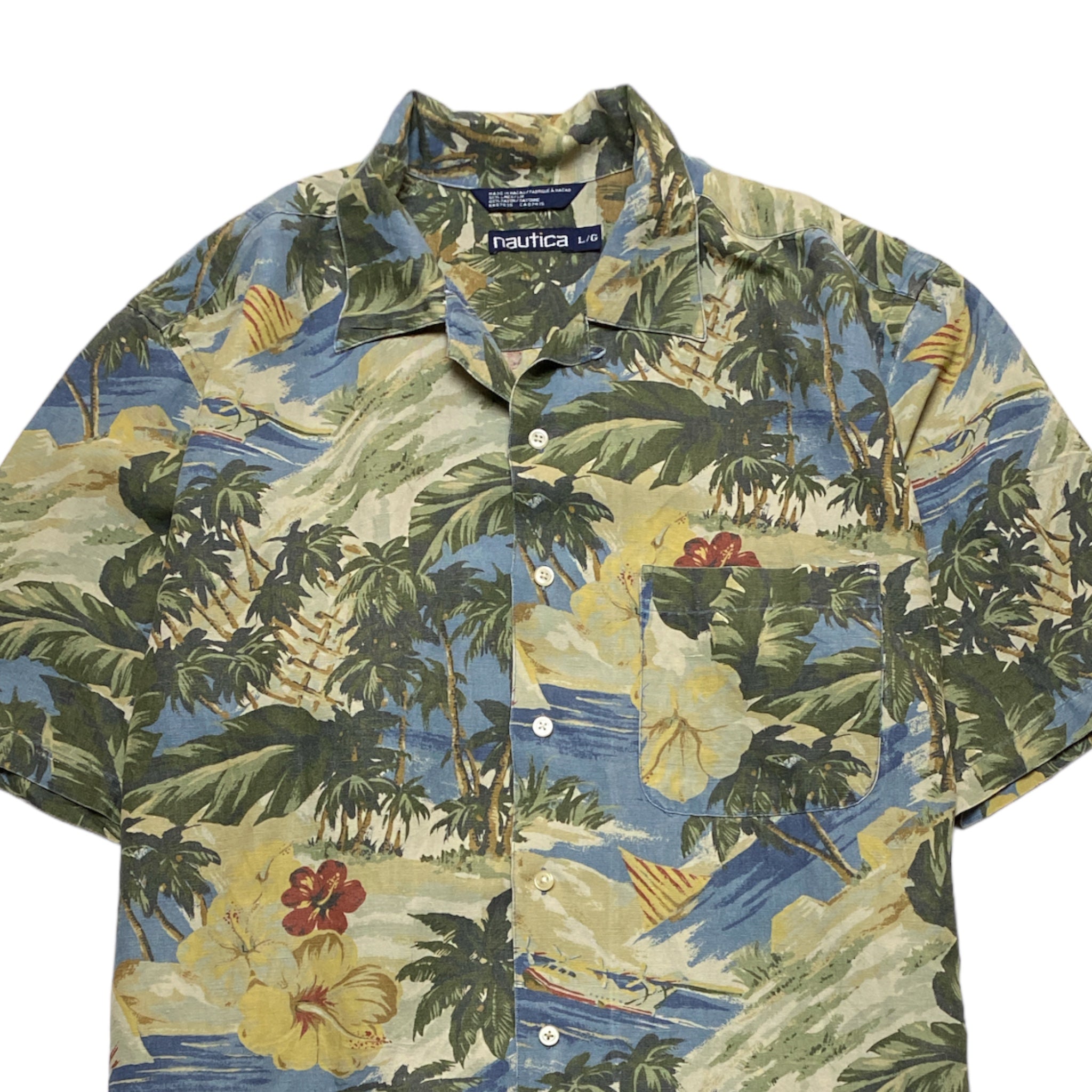 nautica Hawaiian Aloha Shirt LINE RAYON