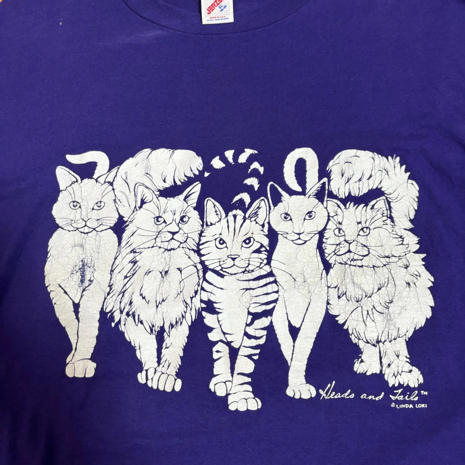 Animal Tee 90s CATS JERZEES Made in USA